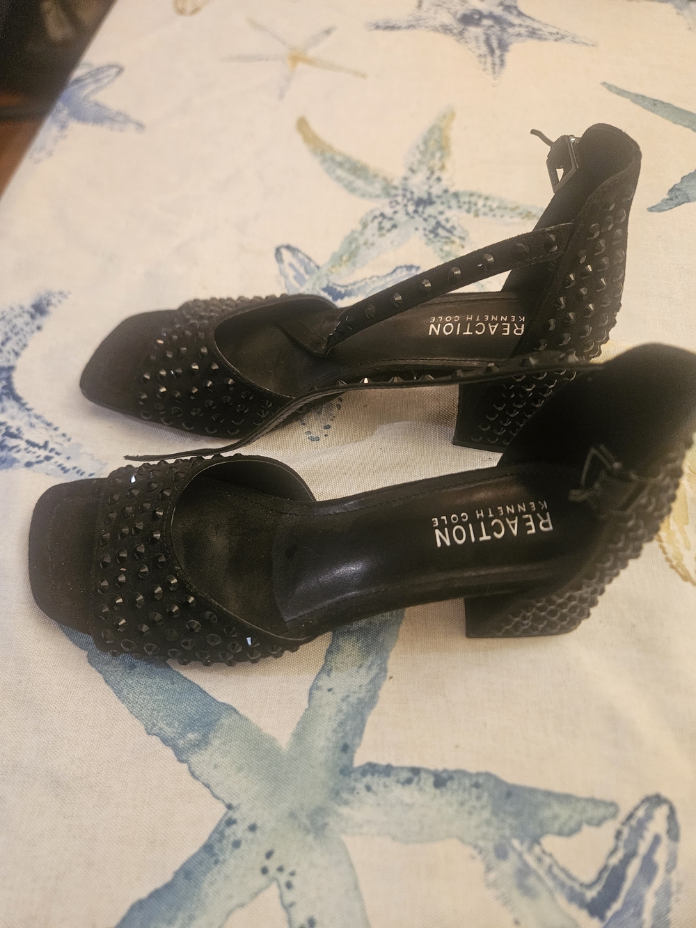 Reaction Kenneth Cole Black Studded Block Heel Sandals. Very Good Condition